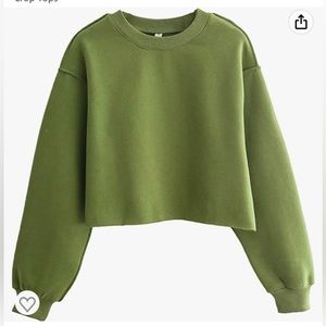 Olive Green Cropped Crewneck Sweatshirt